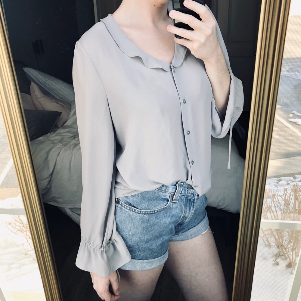 Violet + Claire Soft Grey Scalloped Chiffon Top